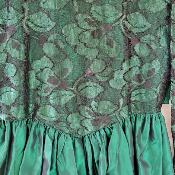 Vintage Formal Party Dress Girl's 12 Green Taffeta Tulle Hi Lo Zipper Tie Back - Picture 7 of 12